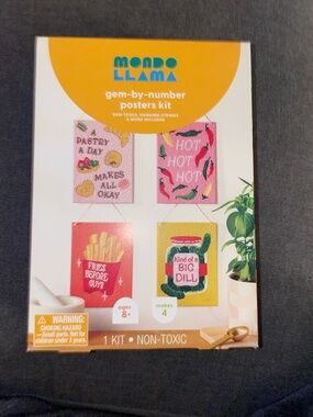 Mondo Llama Gem-by-Number Posters Kit - Yellow, Pink, Red, Green